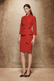 Kimono-Style, Three-Quarter-Sleeve Jacket with Belt Red