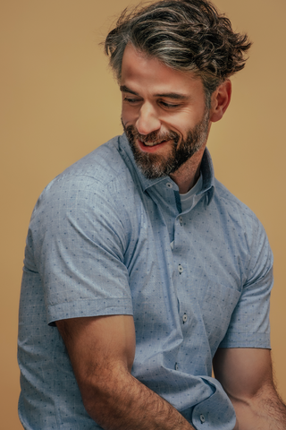 Light Blue Printed Short Sleeved Shirt