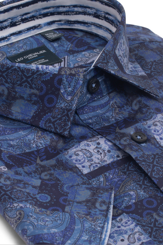 Blue Printed Short Sleeved Shirt