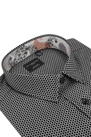Short-Sleeved Sport Shirt in Black With White Polka Dots