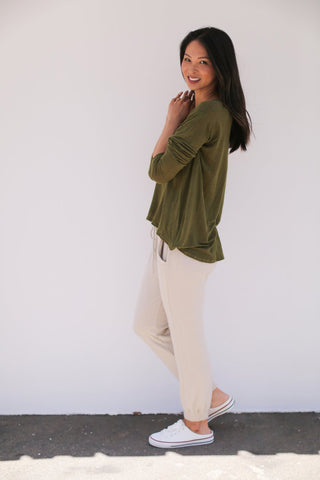 Linen Crew Neck Wide Body Long-sleeved T-shirt in 4 Colors