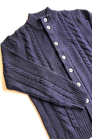 Full-Button, Mock-T Cable Cardigan Navy