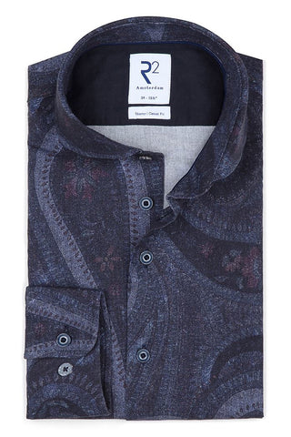 Dark Blue Paisley Print Shirt