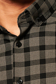 Long-Sleeved Sport Shirt With Tan-Black Square Print
