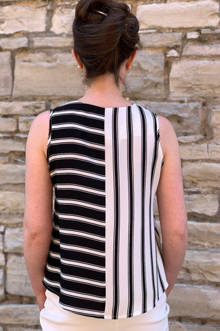 Peak-Hem, Woven Tank Top Black-Cream Stripes