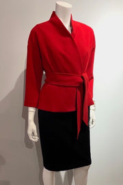 Kimono-Style, Three-Quarter-Sleeve Jacket with Belt Red