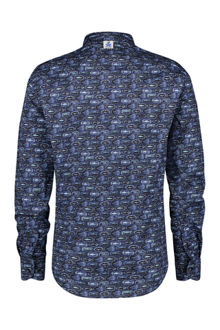 Long-Sleeved Sport Shirt Navy Blue Fish Print