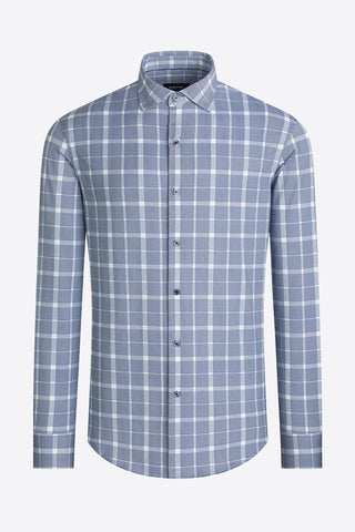 Long-Sleeved Casual Shirt in Navy Check Print