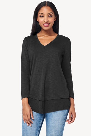 Long-Sleeved V-Neck Top Black