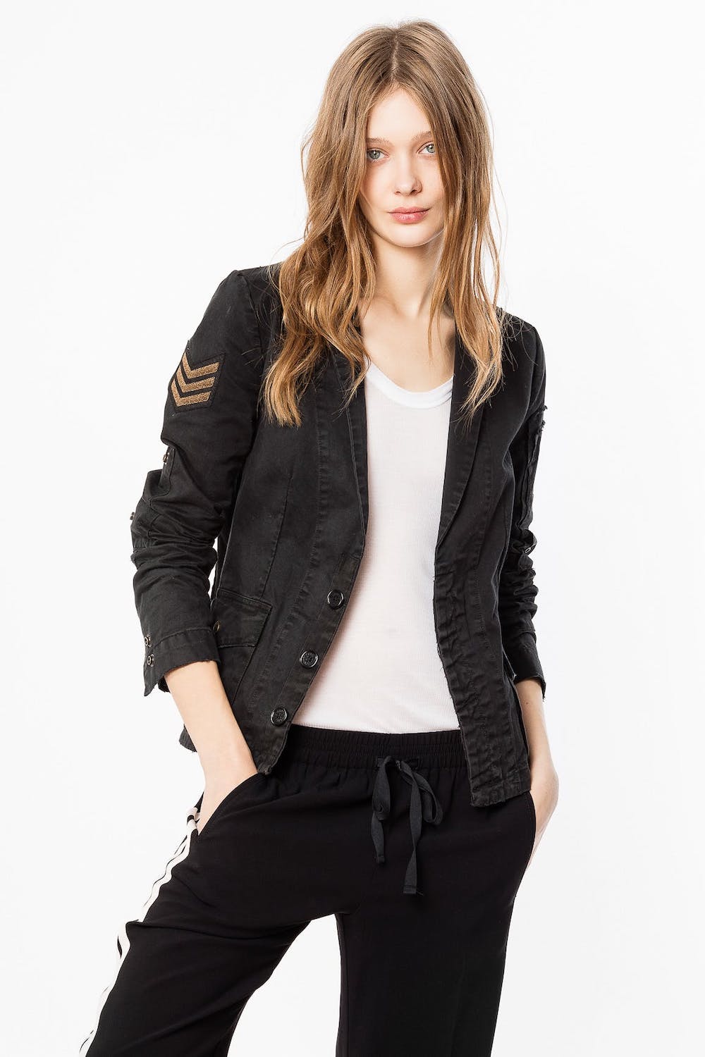 Virginia Grunge Military-Style Cotton Jacket Black